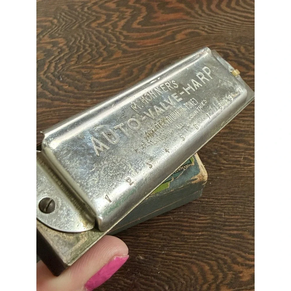 Vintage M. Hohner Auto Valve Harp Harmonica Key of A Silver Metal Original Box
